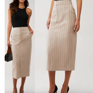 NWT Favorite Daughter The Meyer Pinstripe Midi Skirt Natural Size 2